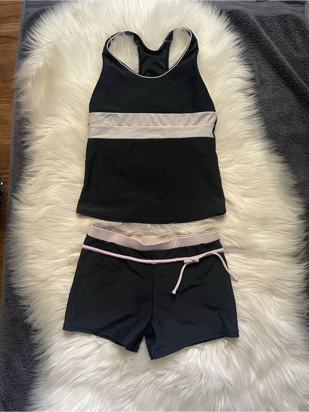 Black and Light Pink Tankini Swim Set - Women